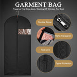 62-Inch Garment Bags Covers,Hanging Clothes Bag, Suit Cover Bags with Clear Window for Hanging Closet Clothes Storage and Travel (Black)