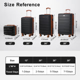 AAIVV 4 Piece Luggage Set Expandable ABS Travel Suitcase Set TSA Lock Hardshell Durable Lightweight Traveling Luggage Sets Gift for Back to School (Black, 28in26in20in13in)