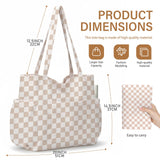 Corduroy Tote Bag for Women, Large Capacity Cute Tote Bags With 6 Pockets, Laptop Tote Bag Crossbody Shoulder Handbag Teacher Nurse Bags for Work Travel Gym(Khaki Grid)