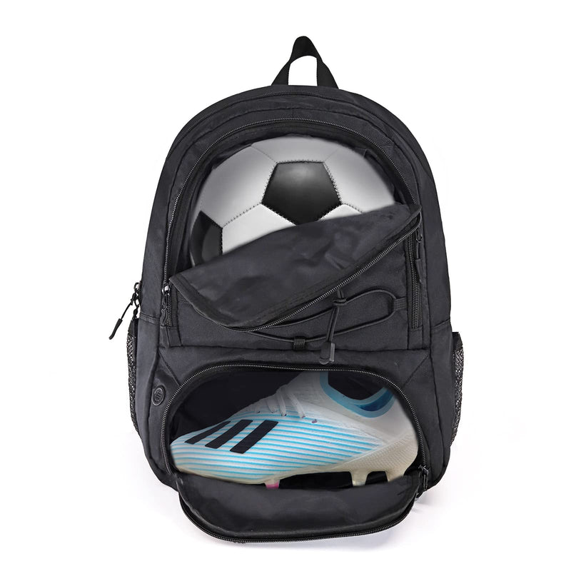 WOLT Soccer Backpack Soccer Bag with Ball Holder & Shoes Compartment, Sport Equipment Bags For Football, Basketball, Volleyball, Gym (Black)