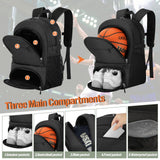 OCKLILY Basketball Backpack - Large Basketball Equipment Bag with Ball Holder & Shoe Compartment, Sport Bags for Basketball, Soccer, Volleyball, Gym, School and Travel, Black