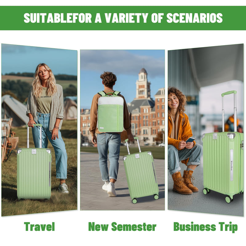 WireHot 22x14x9 Airline Approved Vintage Style Carry On Luggage with Backpack Sets, ABS+PC Hardshell Small 20 inch Retro Suitcase with Protective Cover & Luggage Tag (Avocado Green, 20in/BP/TB)