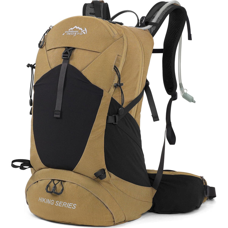 IX INOXTO Hiking Backpack, 26L/40L Waterproof Hiking Daypack with 3L Water Bladder and Rain Cover, Lightweight Travel Camping Backpack for Men Women (Khaki)