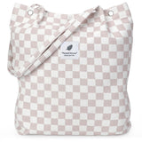 LHMTQVK Corduroy Tote Bags for Women, Large Capacity Corduroy Bag Reusable Grocery Shoulder Bag with Inner Pockets(Beige checkerboard)