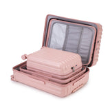 Campfun Luggage Sets 3 Piece, Carry On Luggage Set with Cup Holder and USB Port, Hardshell ABS Suitcase with TSA Lock Double Spinner Wheels Hook, Lightweight Suitcase 20/24/28in, Pink
