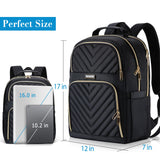 Kuosdaz Laptop Backpack for Women, School Backpack for Teen Girls, 15.6 Inch Quilted Work Backpack Purse, Large Anti-theft Bookbag for Students, Casual Daypacks for Women,Black