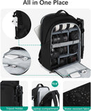 BAGSMART Camera Bag, DSLR SLR Camera Backpack Fits up to 15.6" Laptop, Camera Case for Photographers with Waterproof Rain Cover, Tripod Holder, Black