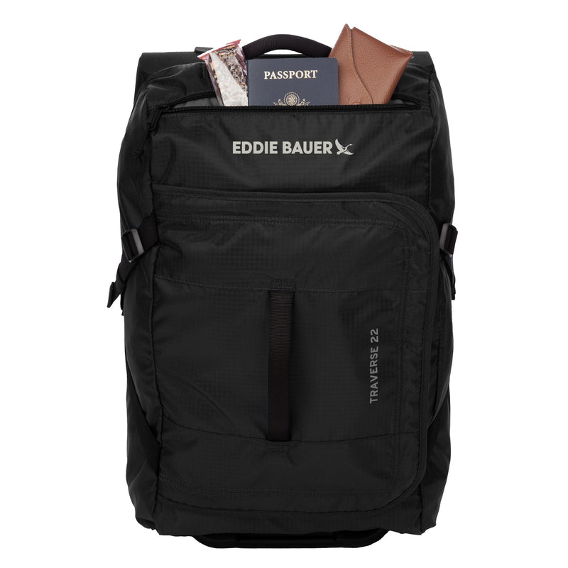 Eddie Bauer Traverse Luggage | Roller Wheels | Telescoping Handle | Travel | Vacation | Ripstop Nylon - Black, 22"