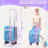 Inprof 3-Piece Luggage Set: 16'' Hardside Spinner Wheels Kids Carry On Suitcase, Duffle Bag, Neck Pillow & Free Luggage Tag - Pink, Mermaid Pattern