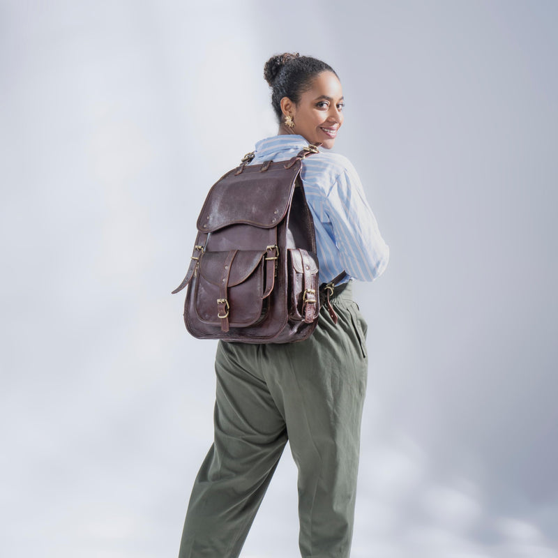 Handmade World Vintage Full Grain 20 Inch Leather Laptop LARGE Backpack Casual Bookbag Daypack Travel Rucksack (Brown)
