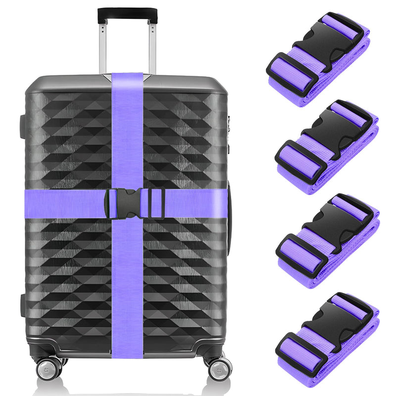 BILIONE 4 Pack Luggage Straps 79" Long Belts Keep Suitcase Secure While Traveling, TSA Approved Add a Bag Premium Accessory for Travel Bag Closure (4 Pcs Purple)