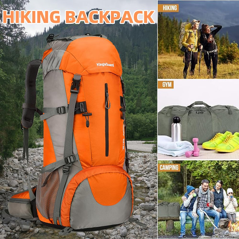 King'sGuard 70L Hiking Backpack with Rain Cover Lightweight Waterproof Travel Camping Backpack Large Backpacking Pack for Men and Women (Orange)