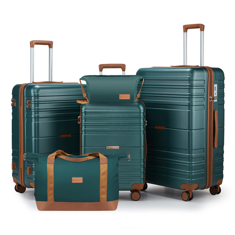 CASELLY Luggage Sets with spinner wheels, PC+ABS Hard Shell Travel Luggage,Lightweight Carry-on suitcases with TSA Lock,YKK Zippers (Dark Green, 5 piece sets(20/24/28/DB/TB))