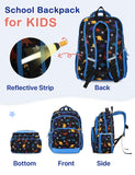 VASCHY School Backpack for Boys, 16in Water Resistant Backpack for Kids Preschool/Primary/Elementary School Bookbag with Tablet Sleeve Black Dino