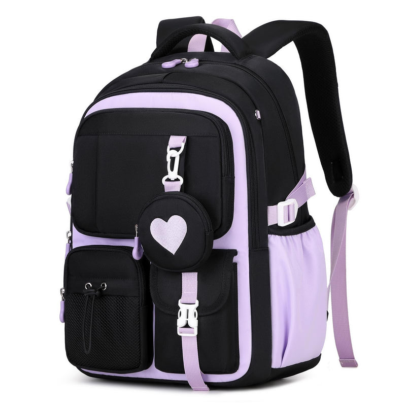 MOONBABY Girls Backpack, Kids Backpack for Girls, School Bag for Primary Elementary Teenage, Middle Students Bookbag, Kawaii School Backpacks for Girl Ages 8-12, Black and Purple