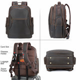 TIDING Full Grain Leather 17.3 Inch Laptop Backpack for Men Large Capacity Travel Weekender Camping Daypack Rucksack
