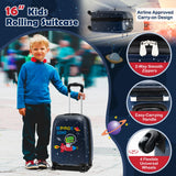 Goplus 5 Piece Kid’s Luggage Set, 16” Carry on Suitcase w/13” Backpack, Neck Pillow, Hardside Spinner Toddler Luggage, Travel Rolling Suitcase for Boys Girls Gifts (Navy, Space Dino)