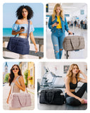 BAGSMART Gym Bag for Women, Lightweight Puffer Duffle Bag 2-PC Travel Bag, 31L Weekender Overnight Bag Quilted Carry On Tote Bag, Diaper Hospital Dance bag for Travel, Gym, Water Resistant, Pink