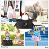 Dance Gym Duffel Bag for Teen Girls, Personalized Initial Travel Weekender Bag,Cute Overnight Carry On Duffle for Women,Sports Travel Cheer Bag,Monogram Christmas Gifts for Tween Preppy(black-A)