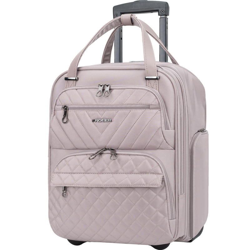 KROSER Carry On Underseat Multi-functional, 16-inch Underseater Lightweight Overnight Suitcase for Women, Dusty Pink