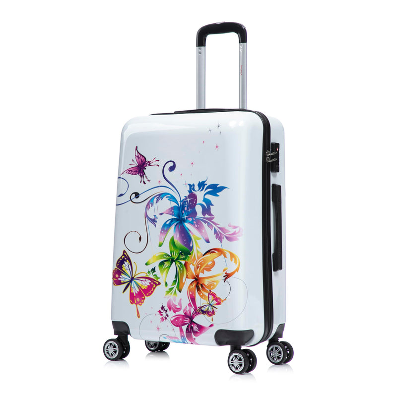 InUSA Fusion Print Luggage with Spinner Wheels | Durable Lightweight Hardside Suitcase | Travel Bag with Handle and Trolley | 24-Inch Medium Checked luggage