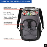 Titan by Arctic Zone Backpack Cooler, Insulated Soft Sided Bag with Leak Proof Lining and Padded Straps, for Lunch, Picnic, and Travel, 24 Can Capacity, Sharkskin Grey