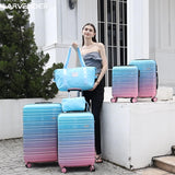 LARVENDER Luggage Sets 6 Piece, Expandable PC+ABS Hardside Multicolor Suitcase Sets with TSA Lock Double Spinner Wheels, Cotton Candy