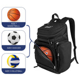 WOLT Basketball Backpack, Large Sports Bag with Separate Ball Compartment and Shoes Pocket for Basketball, Soccer, Rugby, Volleyball, Baseball