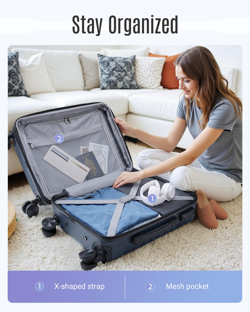 LIGHT FLIGHT Luggage Sets, 3 Piece Durable Suitcase Set with Spinner Wheels, 3 Pcs Hardside Lightweight luggage with TSA Lock, Large Checked Travel Suitcases, 20/24/28 Inch, Black