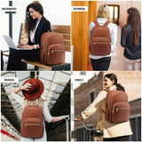 LOVEVOOK Laptop Backpack Purse for Women, Large Capacity Travel Computer Work Bag, Faux PU Leather Quilted Casual Nurse Backpack for Womens, Fit 15.6 Inch Laptop with USB Port, Brown