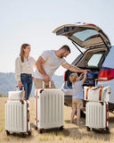 YOETEY Luggage Sets 5 Piece, Hardside Suitcase with Wheels, TSA Approved, White Brown