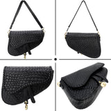 ERWUBA fashion women saddle shoulder bag clutch purse small crossbody satchel handbag woven imitation crocodile leather bag (Black)