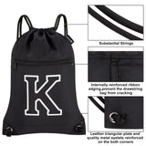 HOLYLUCK Drawstring Bags Initial Backpack Sackpack Cinch Bags for Sports, Gym, Travel, Beach, Letter (Black-K)
