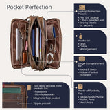 Luxorro Full Grain Leather Briefcase for Men, Top Choice Gifts, Handcrafted Laptop Bag with Multiple Compartments and Brass Hardware, Fits 15.6 Inch Laptop