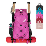 Goloni 45L Hiking Backpack Lightweight Foldable, Waterproof Camping Backpack with Rain Cover & Hiking Pole Mat Carrying System, Ergonomic Water Resistant Daypack for Trekking Travel Men Women Rose