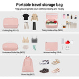 Hanke 7 Sets (Pink) Travel Organizer Bags and 24 Inch Expandable Checked Luggage(Ivory White), Compressible Expandable Packing Organizers,Packing Cubes for Travel