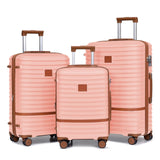 Joyway Luggage Set 3 Piece Suitcase Sets with Spinner Wheel,Hardside Expandable Travel Laggage with TSA Lock (13/20/24/28 Pink brown