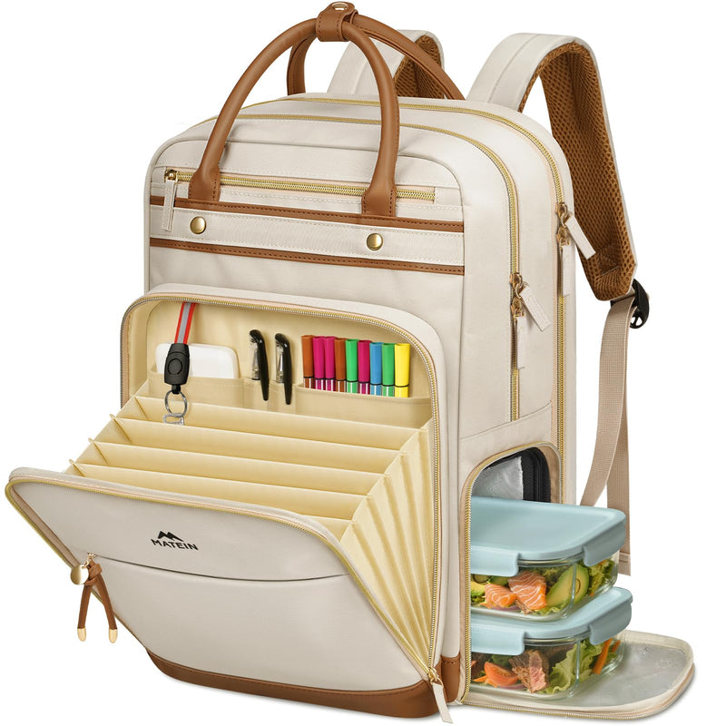 MATEIN Teacher Work Backpack with Lunch Compartment Detachable, 15.6 Inch Laptop Backpack with Organized Pocket, College Computer Backpacks Meal Prep Bag Gift for Women Nurse Commute Office