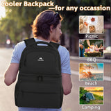 MATEIN Backpack Cooler for Men Women, 26 Cans Insulated Lunch Cooler Backpack Double Layer Cooler Bag, Leak-Proof Soft Lunch Box Backpack with Cooler Compartment Beer Gifts for Travel Beach, Black