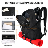 45L Hiking Backpack with Rain Cover, Lightweight Foldable Camping Backpack for Trekking, Water-Resistant Daypack with Hiking Pole & Mat Carrying System,Black