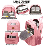 KEOFID Classic Travel backpack for Men and Women, Anti Theft Laptop Backpack with USB Charging Port for Work, Large Bag for College, Water Resistent(Bright Pink)