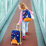 HONEY JOY Kids Luggage, 12" Toddler Backpack & 18" Travel Suitcase with Wheels, Lightweight Toddler Suitcase, Durable ABS Hardshell, 2Pcs Carry On Luggage Set for Boys Girls, Blue Astronaut
