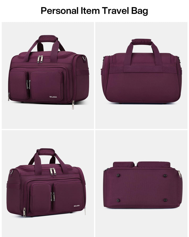 MILADA Underseat Carry On Luggage Bags for Travel Lightweight Foldable Carry On Bags for Airplanes Small Duffle Bag for Men Women TSA Approved Underseat Bag Travel Tote Bags, Purple