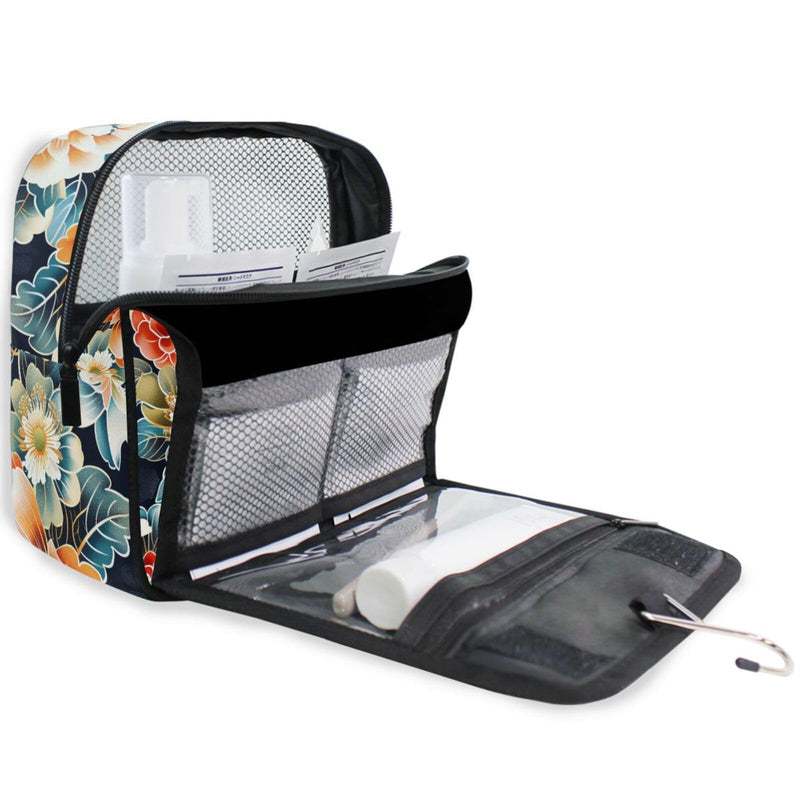 Yoogain Japanese Water Lily Bloom travel cosmetic bags for women with hanging hook Large toiletry organizer Vertical Free-Standing