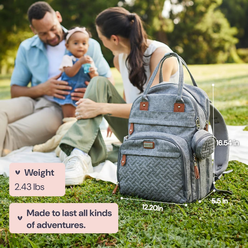 BabbleRoo Diaper Bag Backpack - Baby Essentials Travel Tote - Multi Function Water Resistant Diaper Bag, Travel Essentials Baby Bag with Changing Pad, Stroller Straps & Pacifier Case - Unisex, Dino