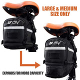 BV Strap-On Bike Bag with Reflective Material - Saddle Bag with Seperate Divider for Small Items for All Your Essentials - Bike Pouch with Taillight Hanger for Maximum Safety (Cycling Bag, Large)