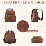 VASCHY Backpack Purse for Women, Fashion Cute Vegan Leather Flap Backpack Convertible Handbag for Ladies with Guitar Strap Brown