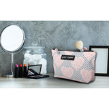Betsey Johnson 8.5 Inch Zipper Cosmetic Pouch Small Toiletry Bag Lightweight Durable Polyester Organizer with Inner Zipped Pocket Good For Makeup Accessories and Travel Needs (Chevron Hearts)