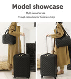 feilario 24in 2 Piece Set Travel Leather Softside Carry On Luggage Double Spinner Wheels Checked Suitcase