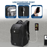 Swissdigital Design Men's Laptop Backpack for College and Business Travel with Integrated USB Charging Port and RFID Protection Fits Laptops up to 15.6 Inch, Black | SD1695-01